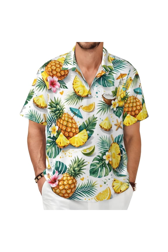 Fruit Floral Tropical Pineapple Men's Shirts Short-Sleeved with All-Over Prints Button-Up Shirts