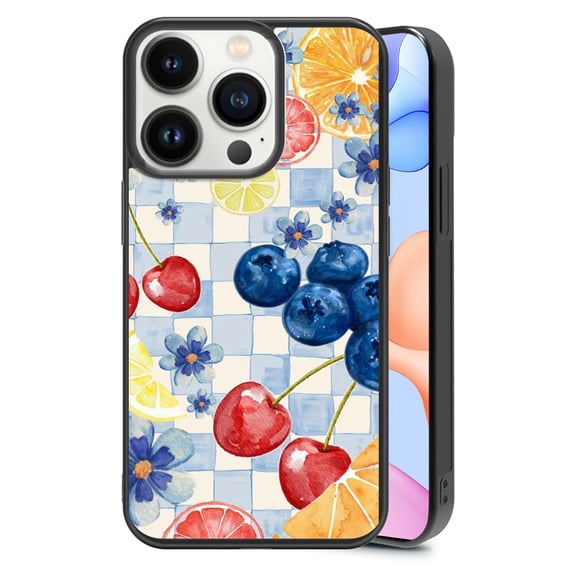 Fruit Flower Cherry for iPhone 14 Pro Max Case, Cute Aesthetic Art Shock-Absorbent Protective,Black