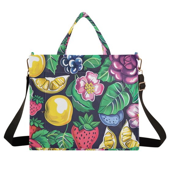 Fruit Flowers Leaves Corduroy Tote Bag Handbag Large Messenger Bag Shoulder Crossbody Zipper Bag Purse