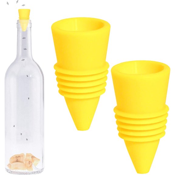 Fruit Fly Bottle Top Trap Reusable Non-Toxic Indoor/Outdoor Catcher (Yellow, 2 pcs)