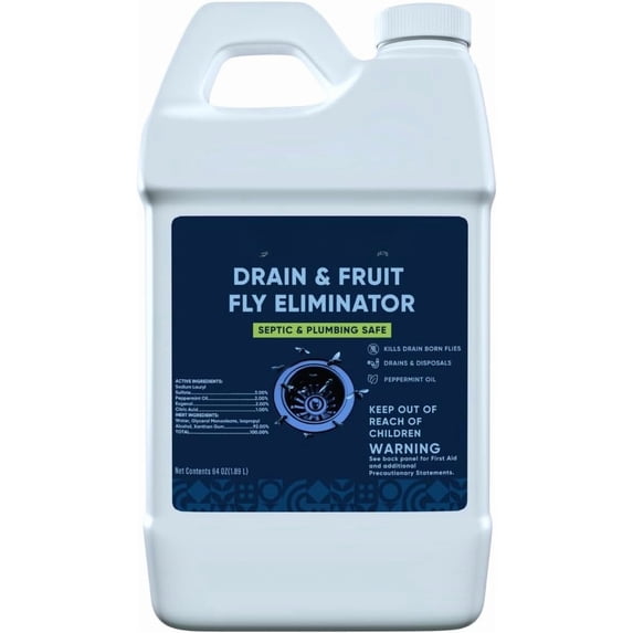 Fruit Fly Drain Treatment | Drain Fly Eliminator | Eliminates Gnats, Sewer Flies and More - Works in All Drains - 128 Fl Oz w Fly Finder