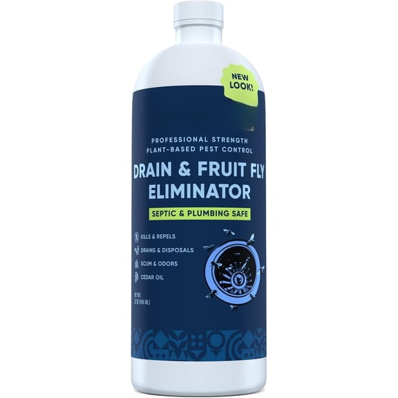 Fruit Fly Drain Treatment | Drain Fly Eliminator | Eliminates Gnats, Sewer Flies and More - Works in All Drains - 128 Fl Oz w Fly Finder