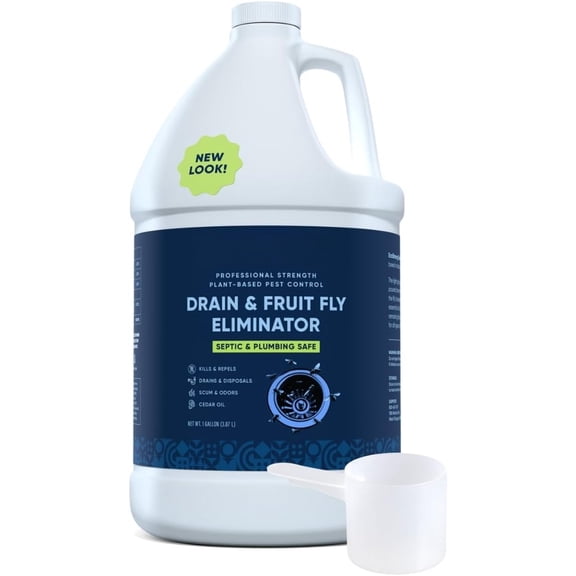 Fruit Fly Drain Treatment | Drain Fly Eliminator | Eliminates Gnats, Sewer Flies and More - Works in All Drains - 128 Fl Oz w Fly Finder