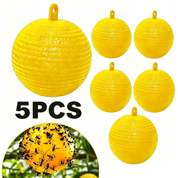 Fruit Fly Sticky Ball Trap, Hanging Fly Sticky Ball Fly Trap Outdoor, Flying Insects Ball for Indoor Outdoor House Kitchen, Plants Trees Flying Insects Trap (3inch&5pcs)