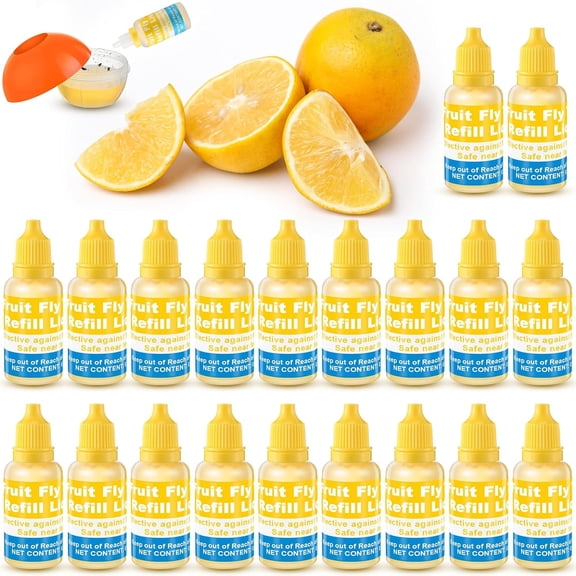 Fruit Fly Trap for Indoor and Kitchen Use, 0.68 oz Each Bottle Fruit Fly Trap Refill Liquid, Ready to Use, Safe Near Food, Efficient Lure Refill Liquid, Yellow (20 Pack)