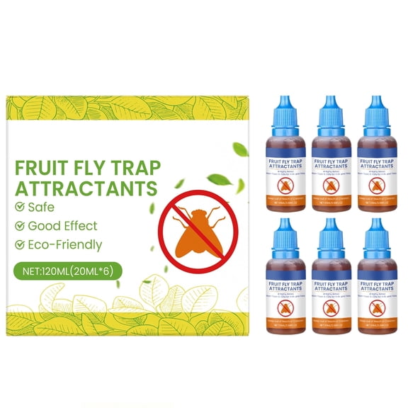 Fruit Fly Trap for Indoor Use, 6 Pack Refill Liquid (120ml Total) - Safe Non-Toxic Fruit Fly Attractant for Kitchen, Home, Grocery Store, Effective Fly Killer & Gnat Traps