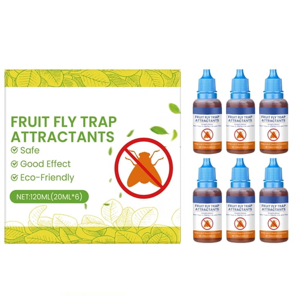 Fruit Fly Trap for Indoor Use, 6 Pack Refill Liquid (120ml Total) - Safe Non-Toxic Fruit Fly Attractant for Kitchen, Home, Grocery Store, Effective Fly Killer & Gnat Traps for House Indoor