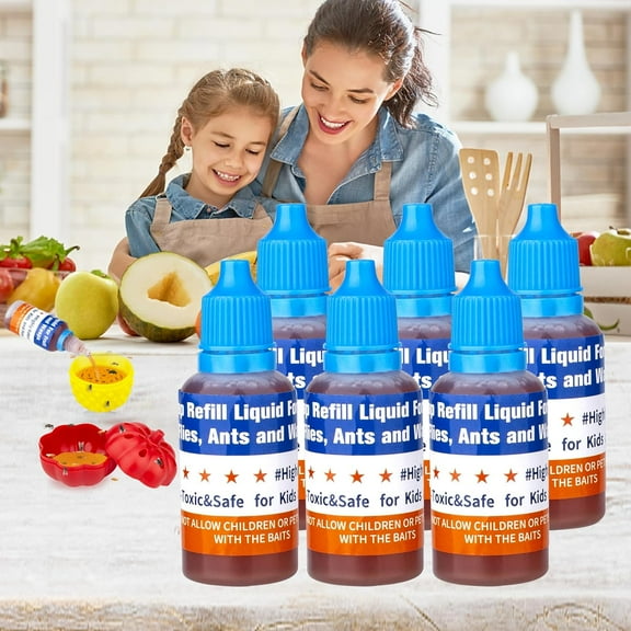 Fruit Fly Trap Refill Liquid Only, 0.68oz/ Bottle, Safe Bait, Ready-to-Use Gnats Killer Indoor Trap, Effective Lure Refill Gnat Catcher for Home Kitchen(6 Pack)