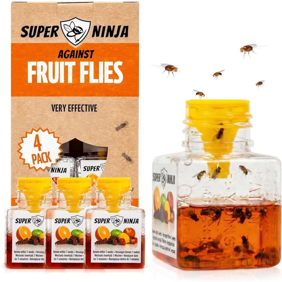 Fruit Fly Traps for Indoors - 4 Pack, Highly Effective Fruit Fly Catcher for Indoor Use for Home & Kitchen, Up to 3 Weeks of Performance per Bottle, Kid & Pet Friendly