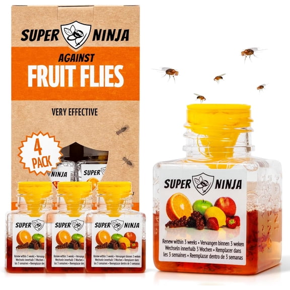 Fruit Fly Traps for Indoors - 4 Pack, Highly Effective Fruit Fly Catcher for Indoor Use for Home & Kitchen, Up to 3 Weeks of Performance per Bottle, Kid & Pet Friendly