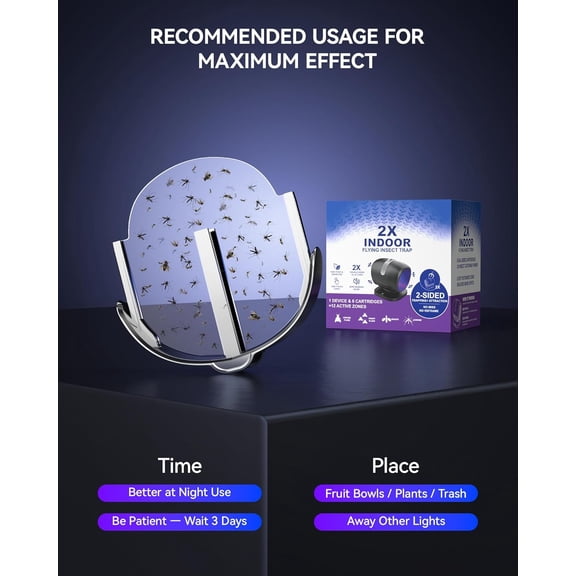 Fruit Fly Traps for Indoors, Fly Trap Indoor Gnat Traps for Mosquitos, Gnats, Moths, Fruit Flies, Bug Catcher Bug Light & Sticky Glue with 6PCS Refills$$Garden & Patio