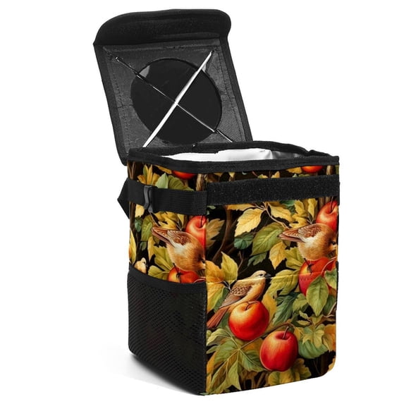 Fruit Foldable Car Trash Can with Lid, Leak-proof Mini Garbage Bin, Hanging Storage Bag