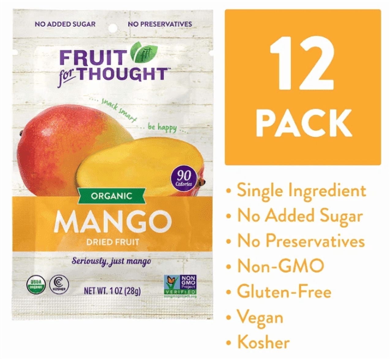 Fruit For Thought Organic Dried Mango 1oz Bags, Pack of 12
