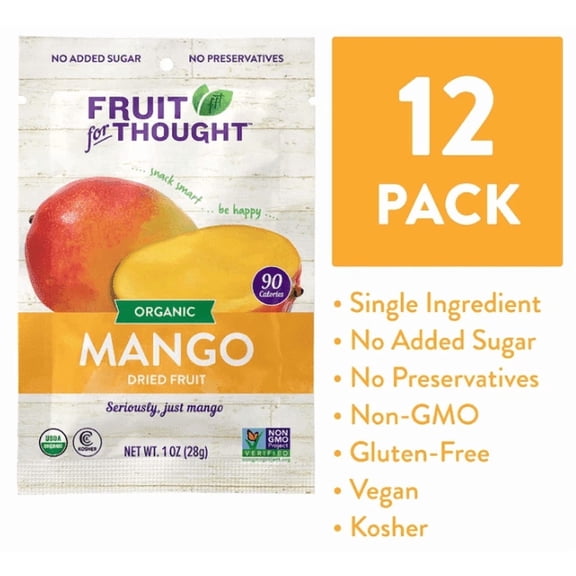 Fruit For Thought Organic Dried Mango 1oz Bags, Pack of 12