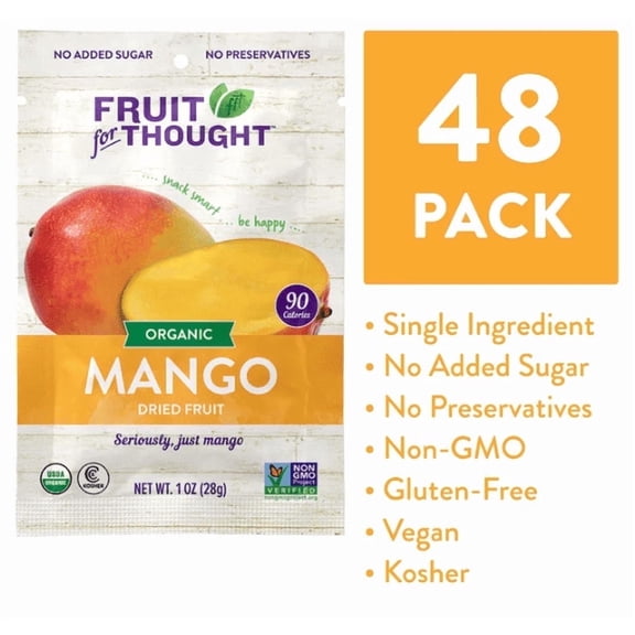 Fruit For Thought Organic Dried Mango 1oz Bags, Pack of 48