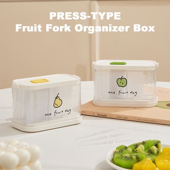 Fruit Fork Container Push Dispenser, Hygienic Reusable Storage Jar for Mini Forks and Dessert Picks, Easy-clean Kitchen Organizer for Parties and Entertaining, Topliu