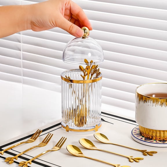 Fruit Fork Holder with Clear Plastic Storage Tube and Metal Base, Space-Saving Utensil Organizer for Home, Kitchen, or Picnic, Fits Fruit Forks, Skewers, Straws
