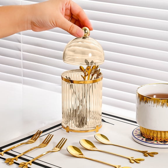 Fruit Fork Holder with Clear Plastic Storage Tube and Metal Base, Space-Saving Utensil Organizer for Home, Kitchen, or Picnic, Fits Fruit Forks, Skewers, Straws