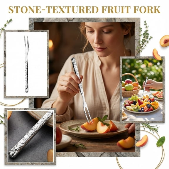 Fruit Fork Stainless Steel Appetizer Fork with Marble Stone Texture Handle, Modern Small Dessert Forks for Tasting Cake Salad Fruit at Home Parties Style B#317