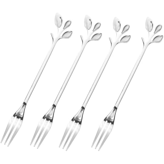 Fruit Forks Cocktail Sticks Set of 4, Stainless Steel 4.7 Inches Mini Salad Appetizer Cake Dessert Party Supplies (4 Forks-Silver)