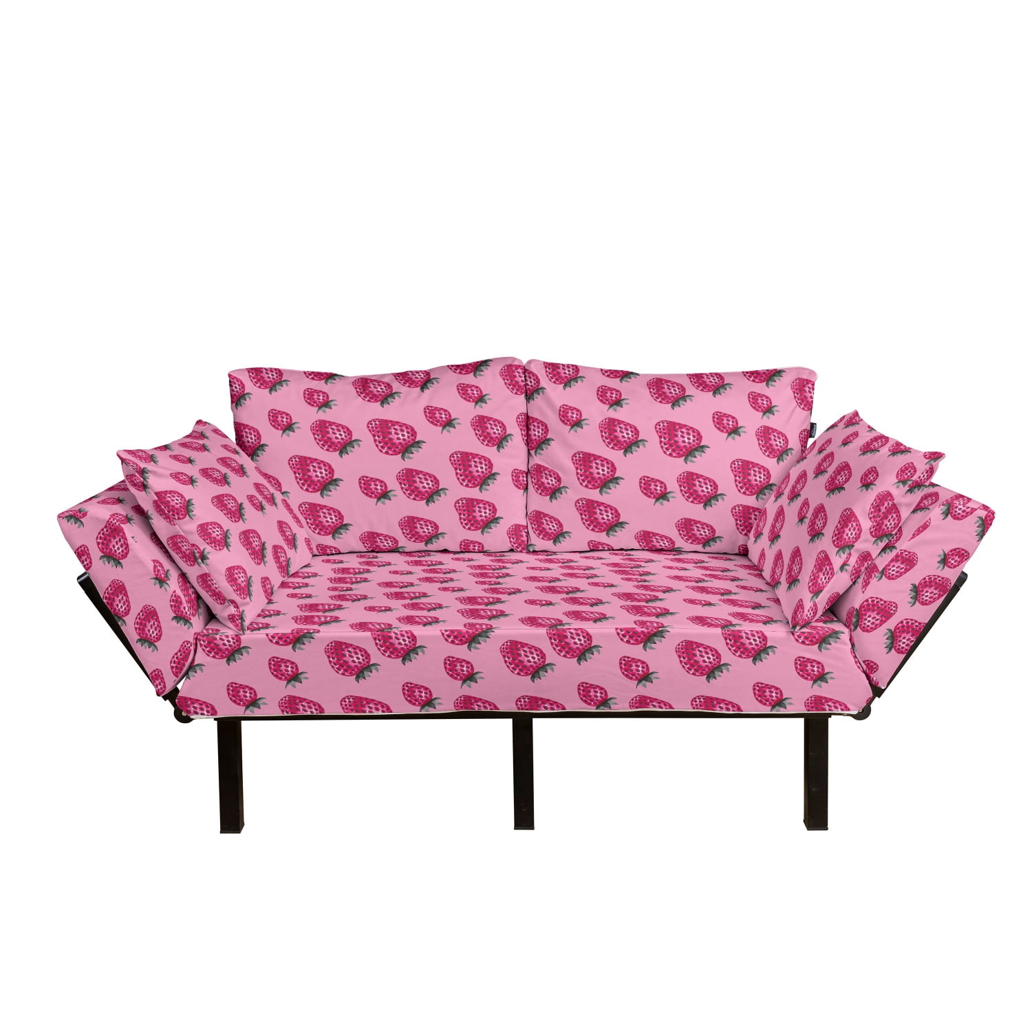Fruit Futon Couch, Pop Art Style Strawberry Pattern Vibrant Toned Retro ...