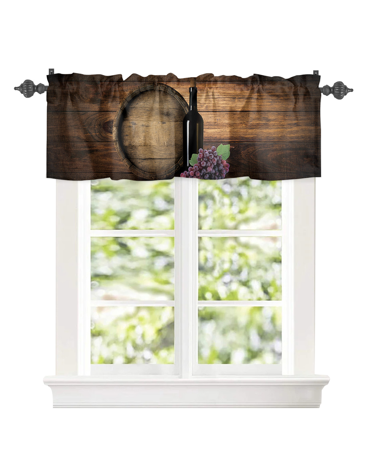 Curtain Valance for Windows Fruit Grapes Red Wine Cellar Barrel Kitchen