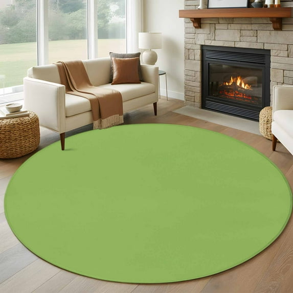 Fruit Green 6ft Round Rug, Farmhouse Solid Green Color Modern Art Non-Skid Rubber Backing Large Area Rugs - Living Room Bedroom Home Office, Indoor Floor Mat Carpets Washable Rug