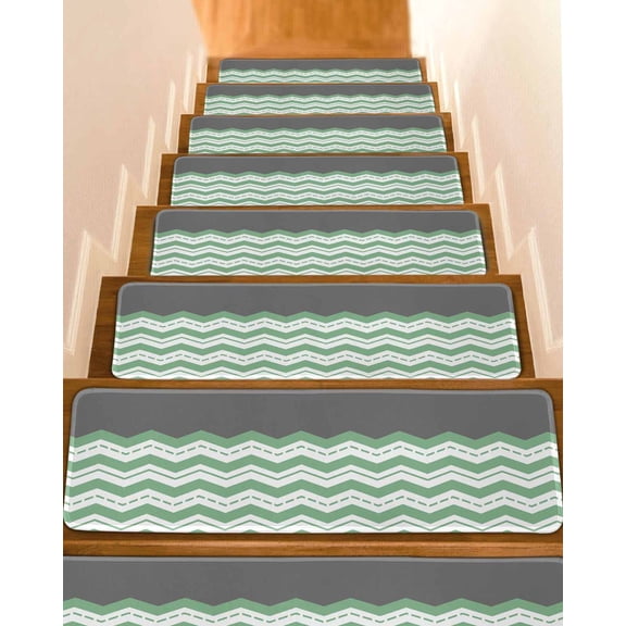 Fruit Green Ripple Stair Treads Non Slip for Steps Striped Simple 10 Pcs Reusable Adhesive Stair Runner Mats for Dogs Elders Carpet Treads Rugs for Staircase 8x30 In