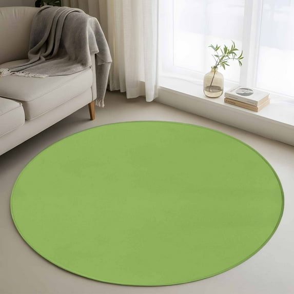 Fruit Green Round Rugs 4ft, Farmhouse Solid Green Color Modern Art Non Slip Washable Rug Runner, Low Pile Indoor Floor Carpet Mat Bathroom Rugs for Living Room, Bedroom, Kids Room