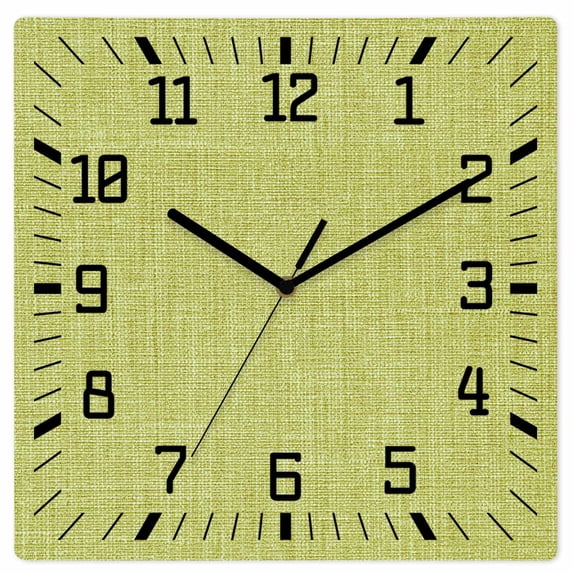 Fruit Green Wooden Wall Clock Silent Non Ticking, Farmhouse Burlap Solid Green Modern Linen Texture Square Wall Clocks Battery Operated, Decor Clock for Home Office, Living Room, Kitchen, 12 Inch