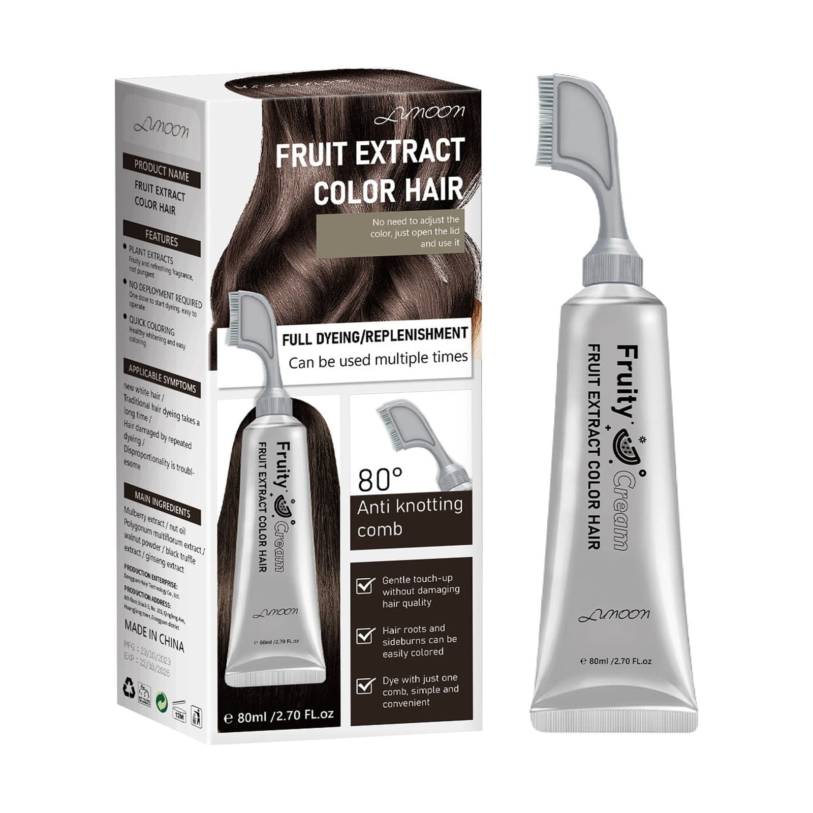 Fruit Hair Tint Cream with Comb Dye and Style Hair Easily with Built