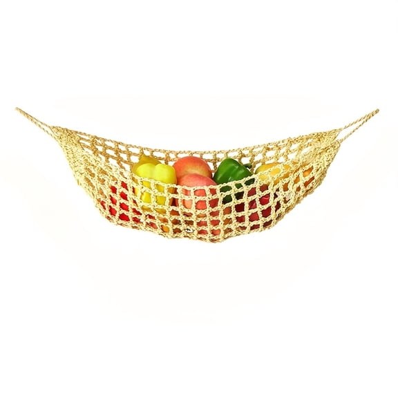 Fruit Hammock for Kitchen Under Cabinet,Large Macrame Fruit Hammock for Kitchen Décor, Hanging Fruit Basket for Kitchen Counter Under Table Storage Net Bag Home Decor, Yellow