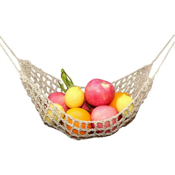 Fruit Hammock for Kitchen Under Cabinet - Large Macrame Fruit Hammock for Kitchen Décor - Storage That Saves Counter For More Counter Space at Home, Boat, or Rv,with 2 Hooks