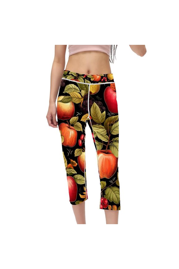 Fruit High Waist Capris Compression Leggings for Women, Not See-Through Printed Women Pants - Suitable for Running, Fitness, Yoga
