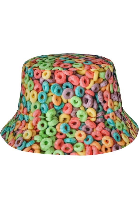 Fruit Hoops Cereal Bucket Hat for Women Men Sun Cap Packable Outdoor Fisherman Hat Black