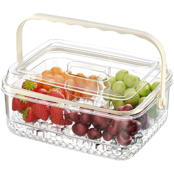 Fruit Ice Divided Serving Tray with Lid, Ice Underneath and Handle, Chilled Serving Platter for Parties, Shrimp Cocktail Serving Dish, Chilled Veggie Tray for Keep Food Cold Outside Party