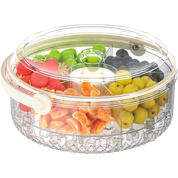 Fruit Ice Divided Serving Tray with Lid and handle,Chilled Veggie Tray,Shrimp Cocktail Serving Dish,Ideal Cold Chilled Serving Platter for Parties,Vegetables,Appetizer,Salads,Picnic,Appetizers,Travel