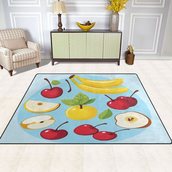 Fruit Icons Design 63''x48'' Plush Memory Foam Bath Mat, Soft, Absorbent, Non Slip, Durable
