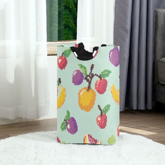 Fruit Icons Pattern Foldable Laundry Hamper 12.6x11x22.7in with Handles for Bathroom Bedroom Storage