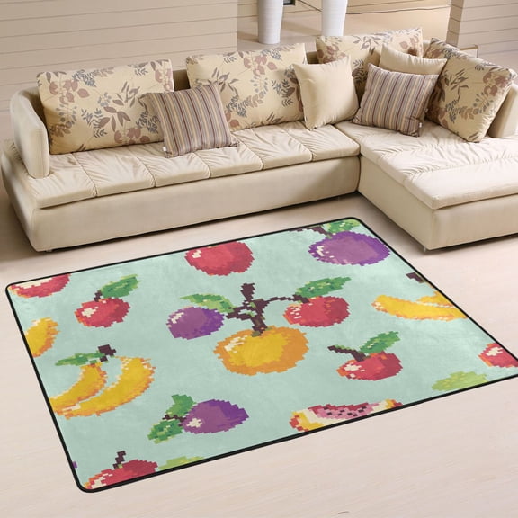 Fruit Icons Pattern Soft Polyester Area Rug 36''x24'', Non Slip, Memory Foam, Water Absorbent