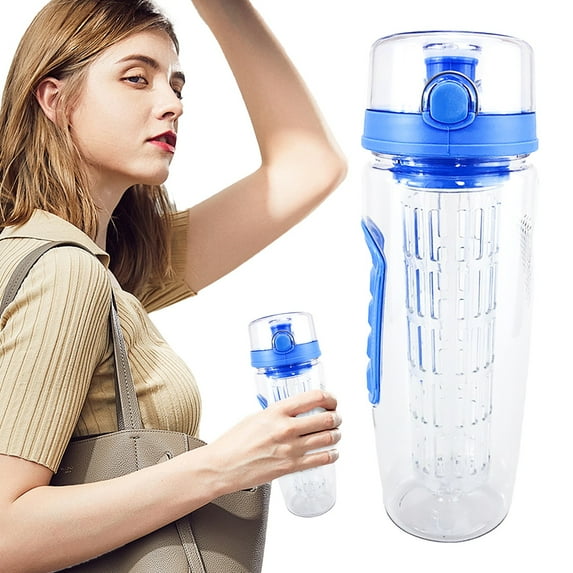 Fruit Infuser Sports Water Bottle 32oz with Strainer, Leak Proof Plastic Gym Bottle for Cycling, Fitness, Outdoor & Travel
