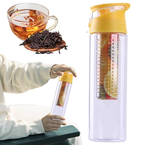 Fruit Infuser Water Bottle 800ML Portable Flip Lid Sports Bottle for Cycling & Outdoor Activities 1PC (Yellow)