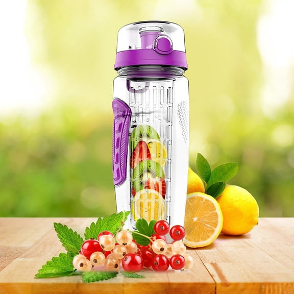 Fruit Infuser Water Bottle, iMounTEK 32 oz Clear and Pink Polyester Water Bottle with Infuser and Wide Mouth Lid