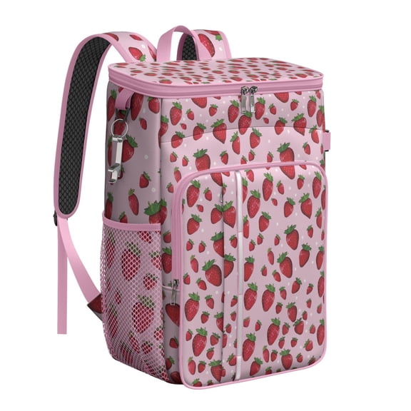 Fruit Inspired Strawberry Cooler Backpack - 20L Insulated Leakproof Bag for Outdoor, Work & School, Multiple Storage Pockets