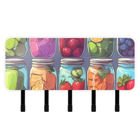 Fruit Jars Key Holder for Wall Mail Holder Organizer with 5 Key Hooks Wall Mount Key Rack with Shelf