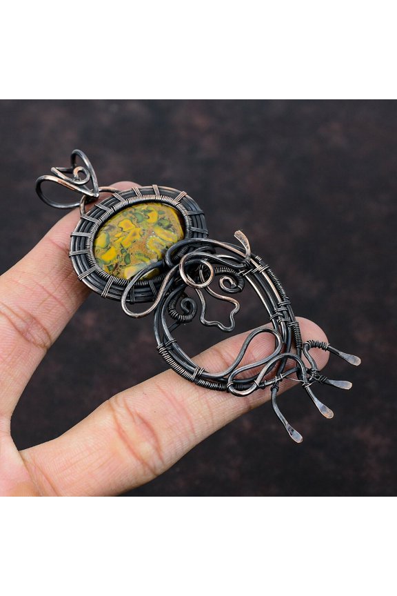 Fruit Jasper Gemstone Jewelry Copper Gift For Mom Wire Wrapped Pendant 3.94"