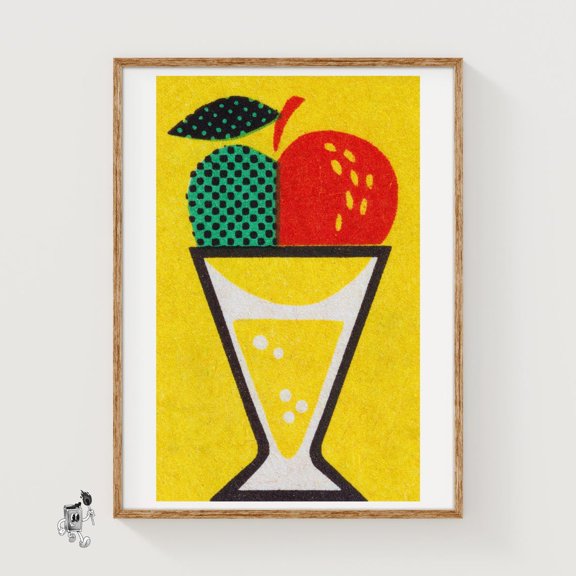 Fruit Juice Matchbox Wall Art Print, Czech Vintage Pop Art Playful Decor