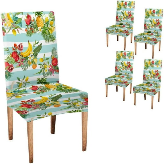 Fruit Kitchen Chair Covers Set of 4 Seamless Tropical Fruits Pattern Exotic with Pomegranate Banana Flowers and Leav Super Fit Stretch Removable Washable Short Dining Chair Protector Cover