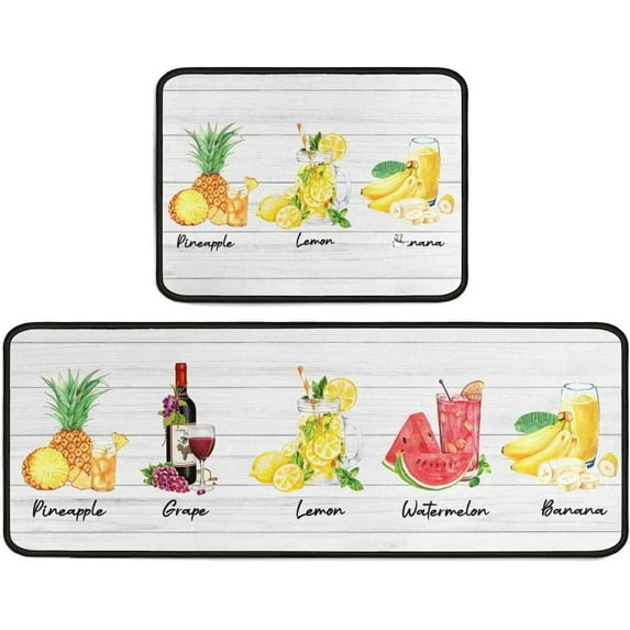 Fruit Kitchen Rugs Include Pineapple Lemon Banana Grape Watermelon Five Patterns Decor Set of 2s Set Fruit Kitchen Mat Washable Runner Rug 17"x47"+17"x23"