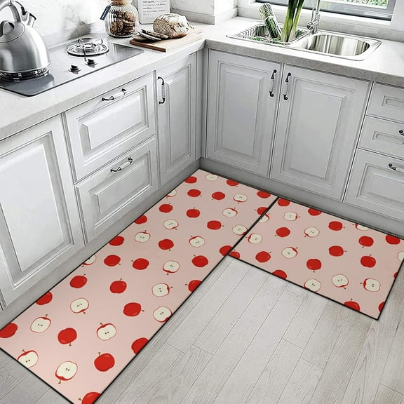 Fruit Kitchen Rugs Mat Sets of 2 Washable Non-Slip Pink Kitchen Floor Mats for in Front of Sink Kitchen Decor for Dining Room, Floor Home, Office, Sink, Laundry